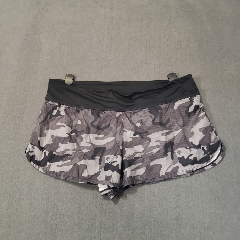 Nike Running Shorts Womens L Grey Camo Zipper Pocket Athletic Activewear
